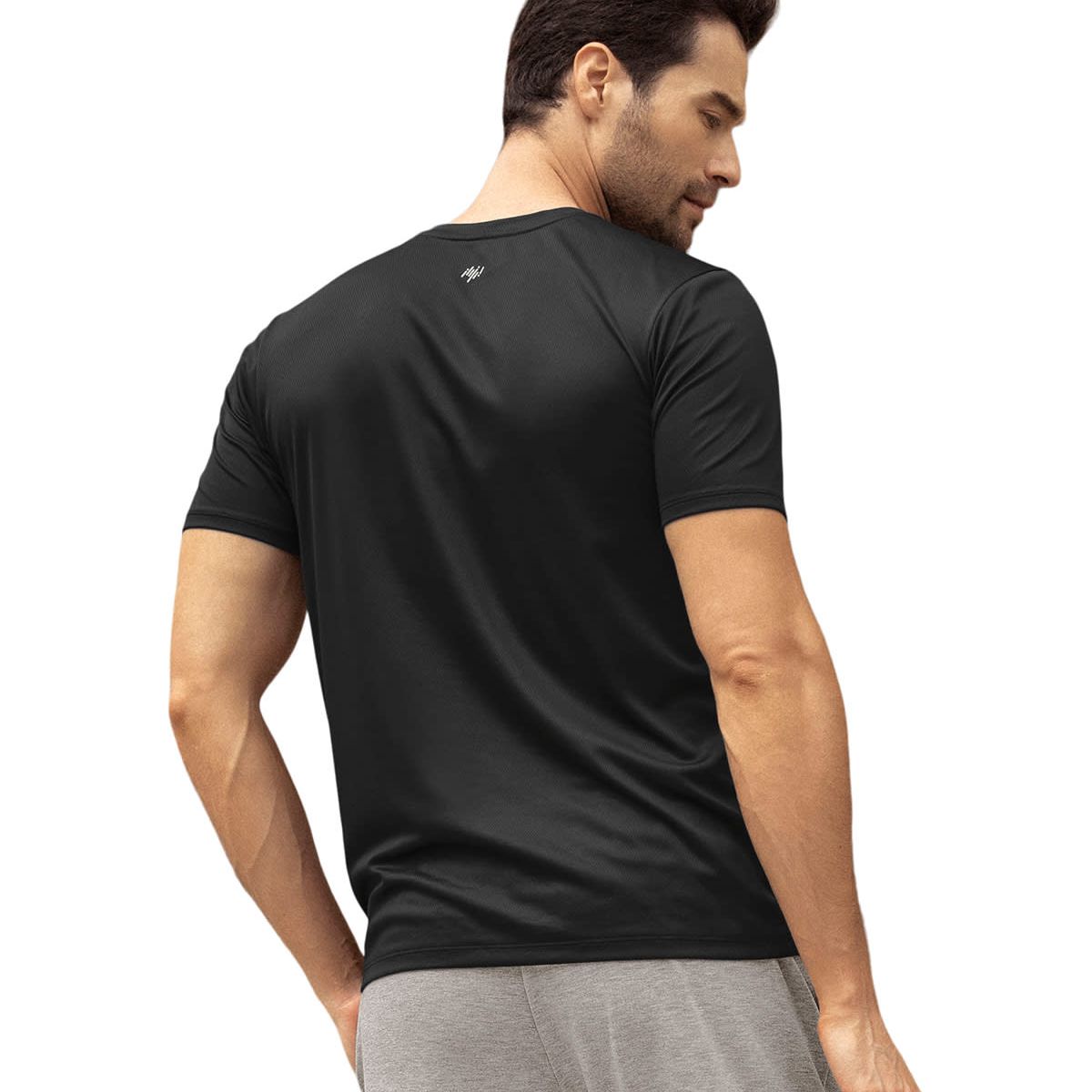 LEO - Camiseta deportiva masculina semiajustada de secado rápido 508007 Negro