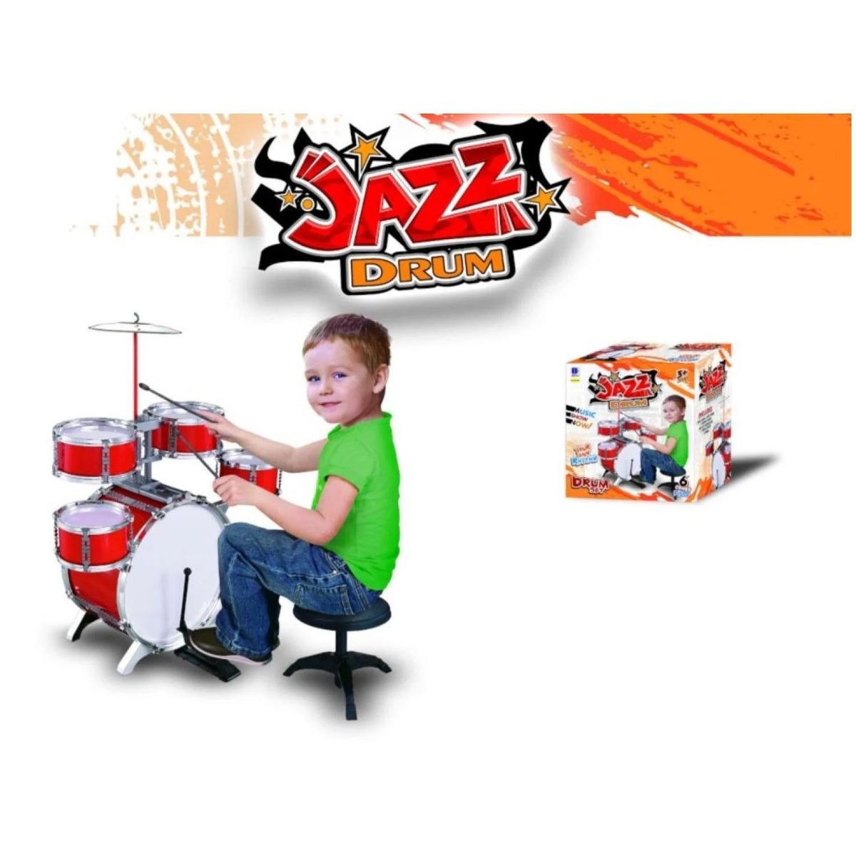 GENERICO - Bateria Musical De Juguete 6 piezas 82cm Rojo