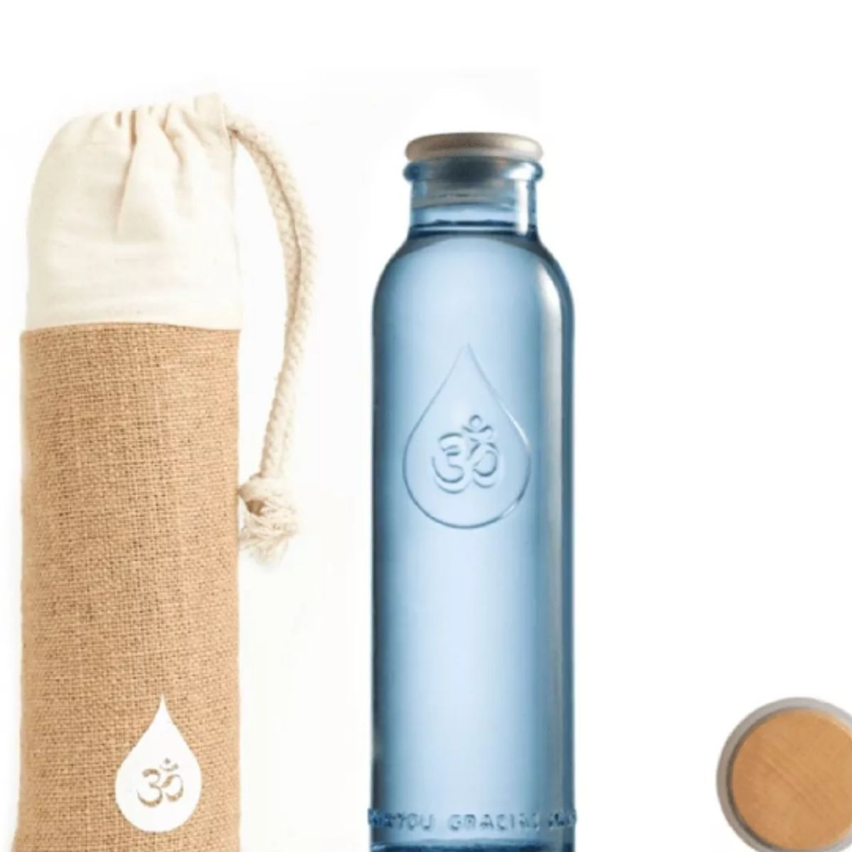 ALKANATUR - Botella de Vidrio OmWater Gratitude 500ml con Funda de Cáñamo Natural