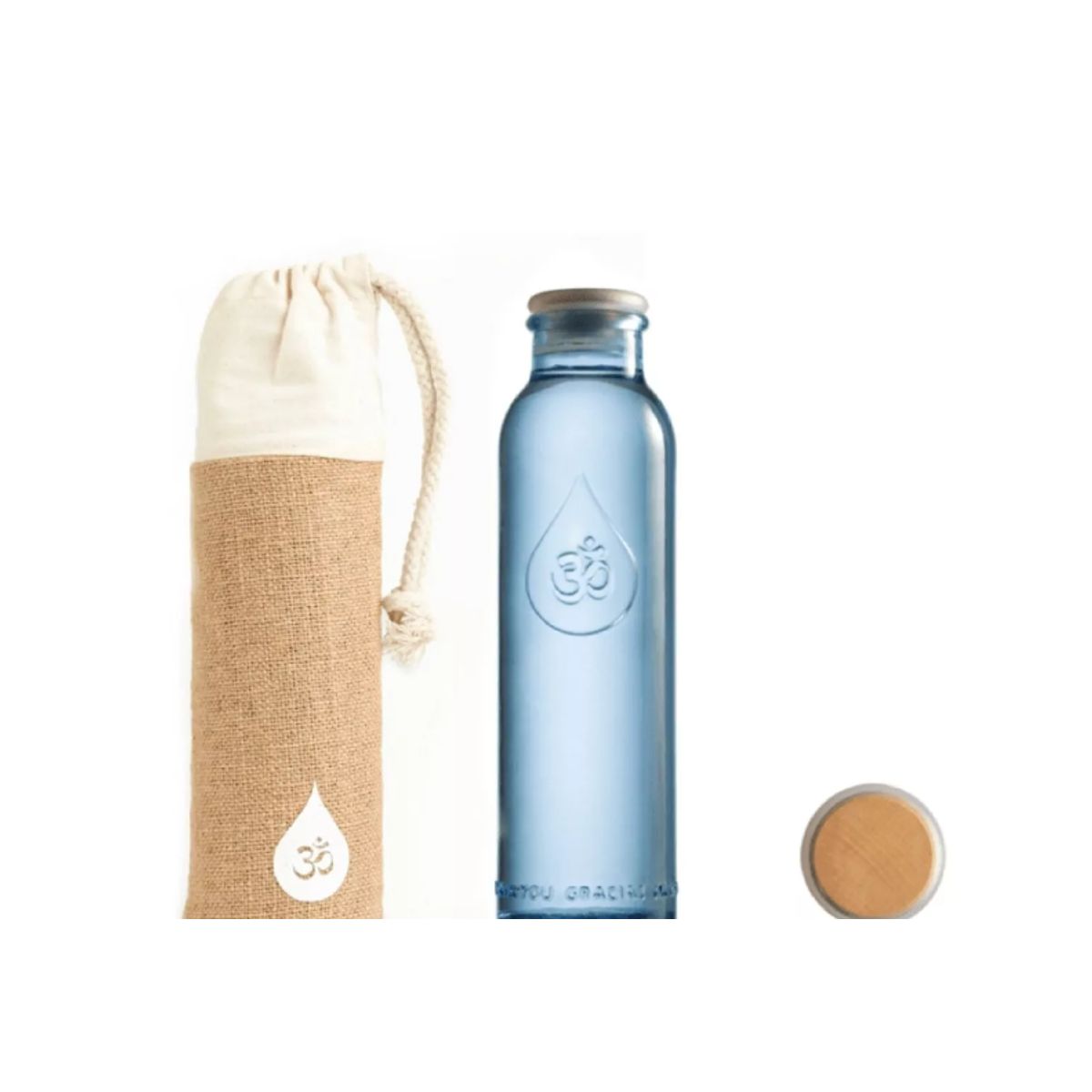 ALKANATUR - Botella de Vidrio OmWater Gratitude 500ml con Funda de Cáñamo Natural