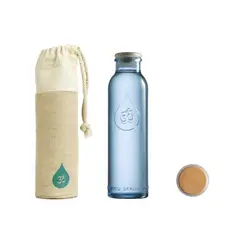 ALKANATUR - Botella de Vidrio OmWater Gratitude 500ml Funda 50%Algodón 100%Cáñamo