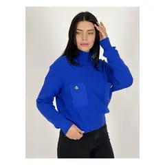 ENIGMATICA BOUTIQUE - Sweater Con Bolsillos Y Botones De Pica Azul