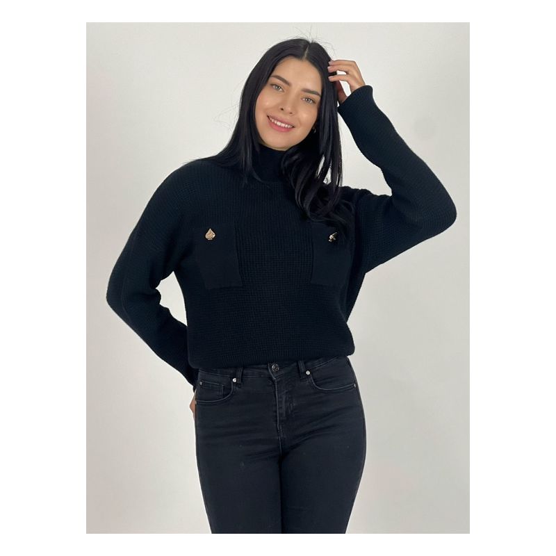 ENIGMATICA BOUTIQUE - Sweater Con Bolsillos Y Botones De Pica Negro ENIGMATICA BOUTIQUE