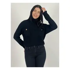 ENIGMATICA BOUTIQUE - Sweater Con Bolsillos Y Botones De Pica Negro