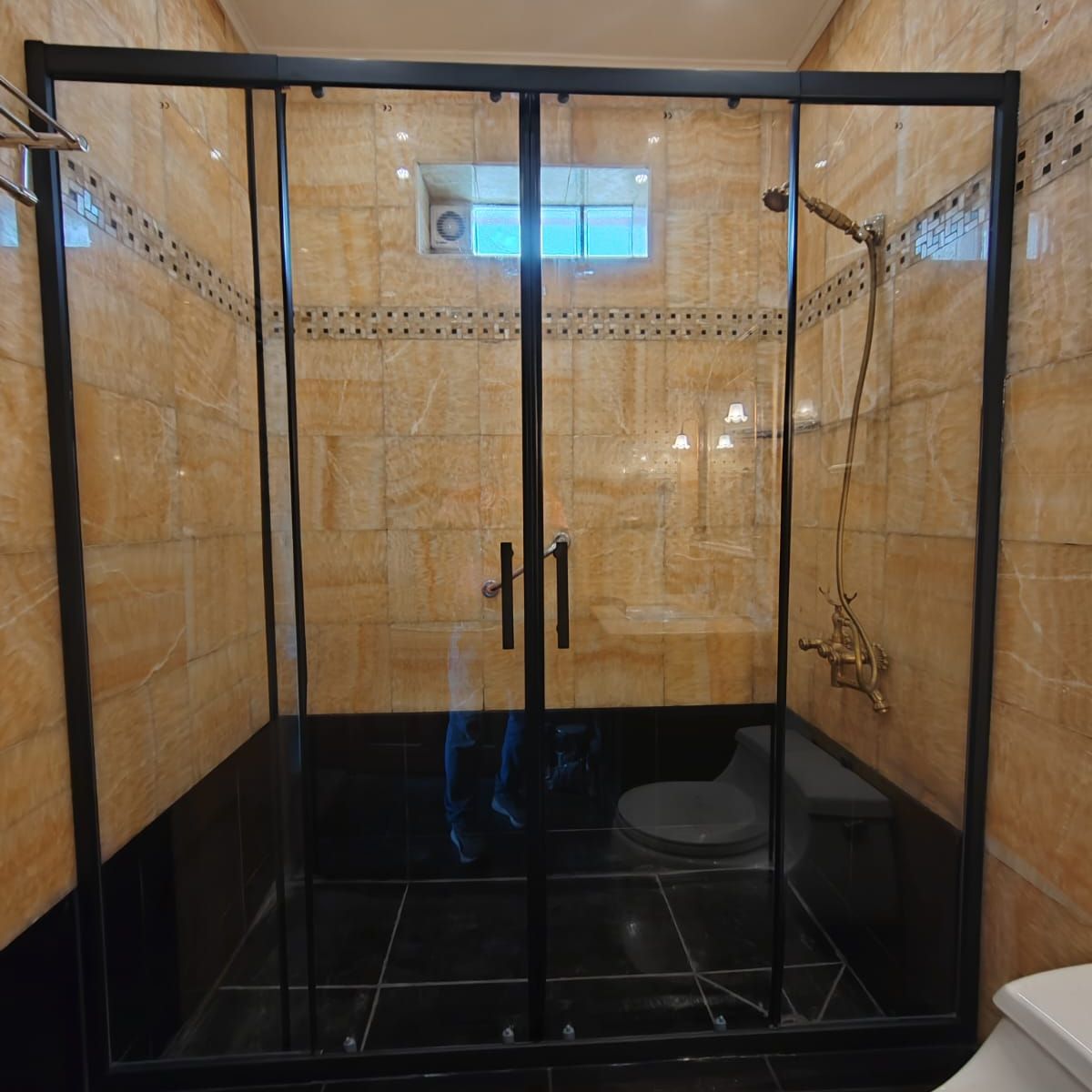 JOYTEK - Mampara Ajustable Negra Doble Puerta 160-175x185cm