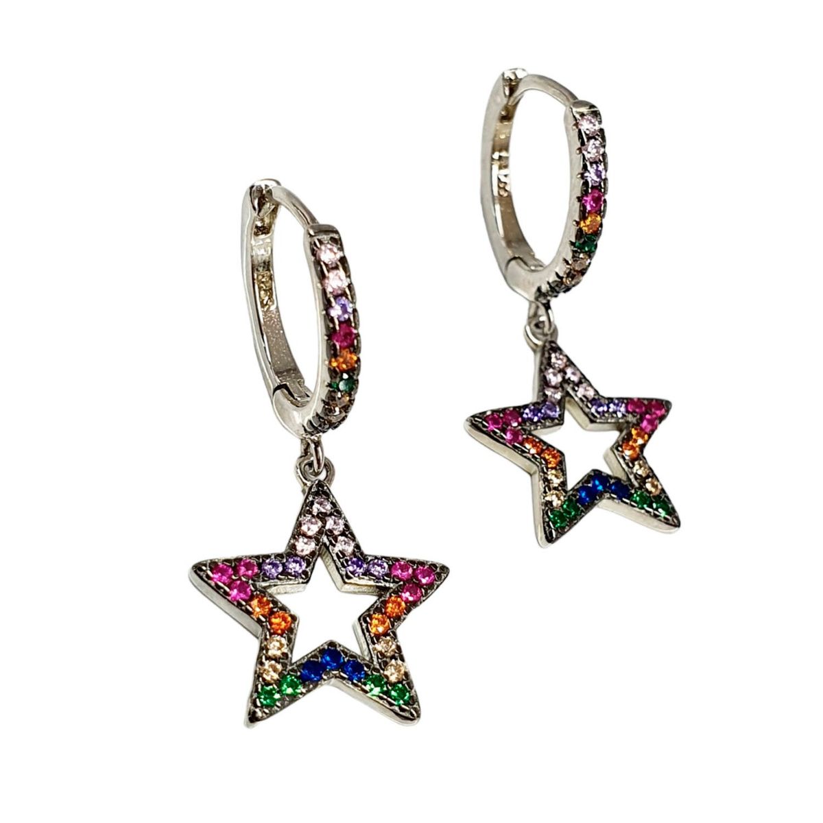 GENERICO - Aro Argolla Estrella de Plata 925 con Microcircones multicolor