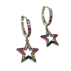 GENERICO - Aro Argolla Estrella de Plata 925 con Microcircones multicolor