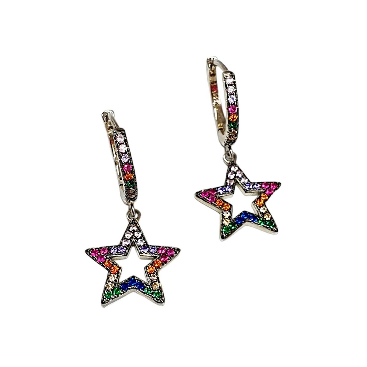 GENERICO - Aro Argolla Estrella de Plata 925 con Microcircones multicolor