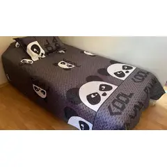 GENERICO - CUBRECAMA DE VERANO DELGADO QUILT 1.5 PLAZA GRIS PANDA DIANA