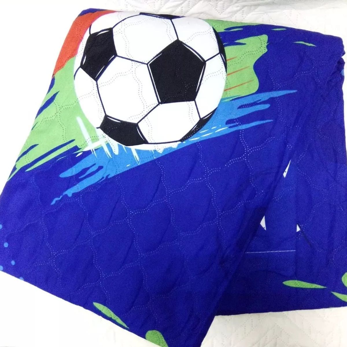 GENERICO - CUBRECAMA DE VERANO DELGADO QUILT 1.5 PLAZA AZUL BALON DE FUTBOL DIANA