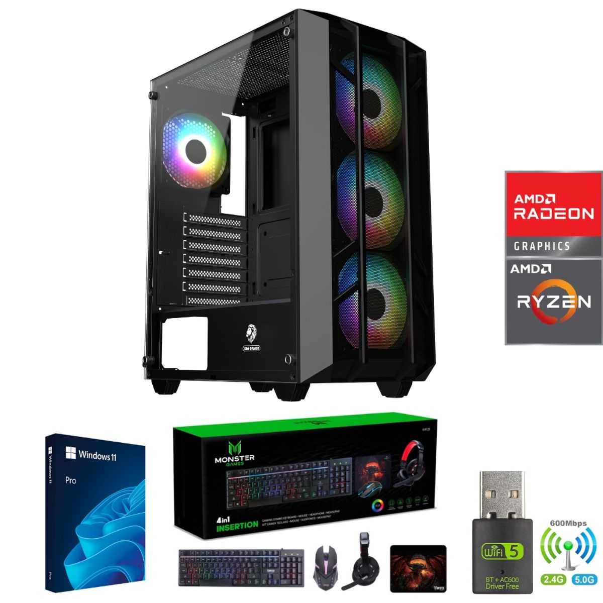 AMD CORP - Pc Gamer AMD Ryzen 5 5500 - 32GB RAM - RX 7600 - 2TB - Wifi - PRO