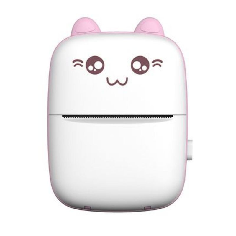 GENERICO - Mini Impresora Térmica Portátil Bluetooth Gatito + 1rollos ROSA