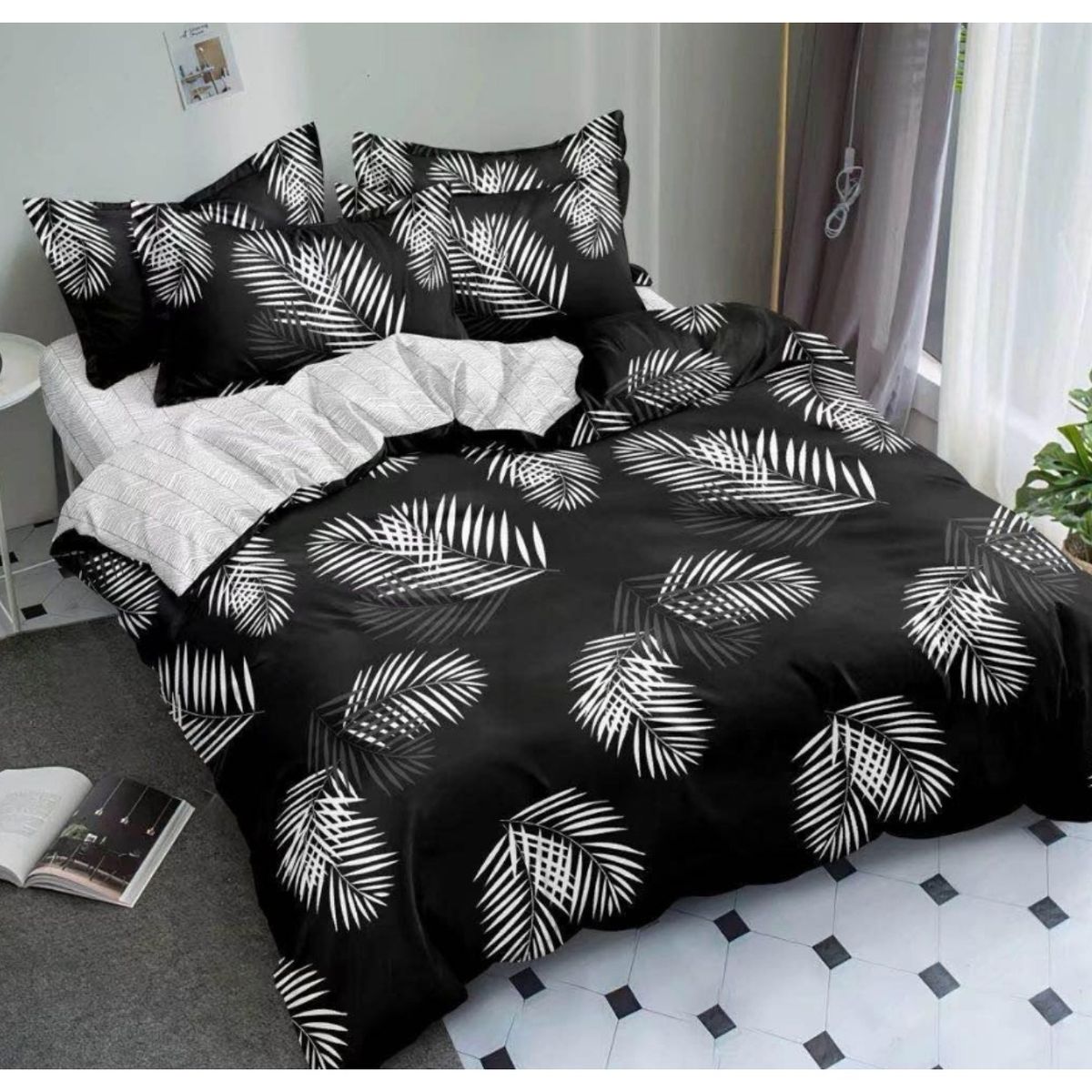 GENERICO - CUBRECAMA DE VERANO DELGADO QUILT 1.5 PLAZA NEGRO PALMA BLANCA DIANA