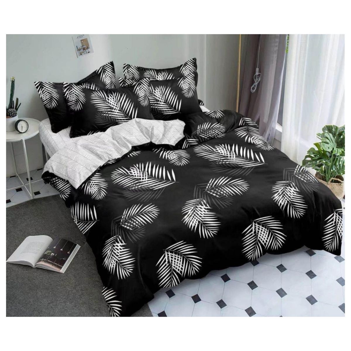 GENERICO - CUBRECAMA DE VERANO DELGADO QUILT 1.5 PLAZA NEGRO PALMA BLANCA DIANA