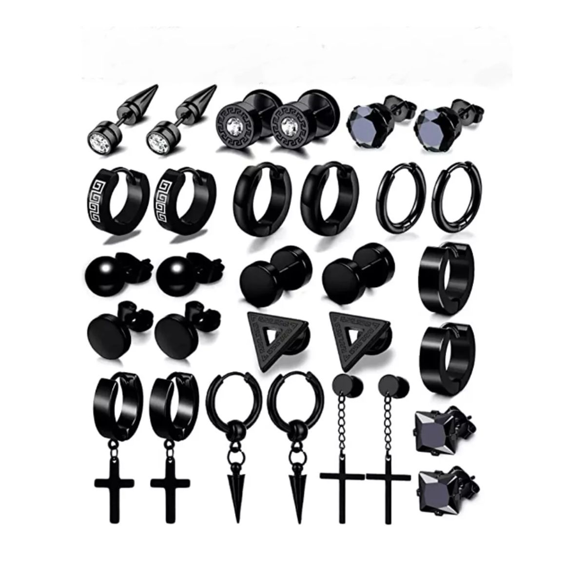 GENERICO - Pack 15 Pares Aretes Hombre Con Piercing, Arracadas Hombre