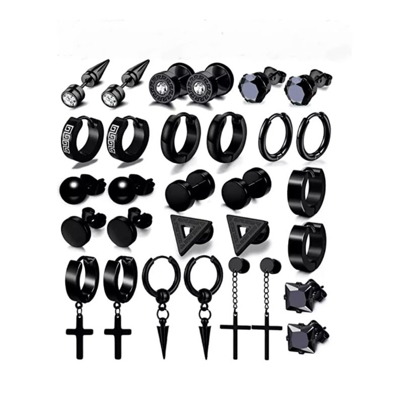 GENERICO - Pack 15 Pares Aretes Hombre Con Piercing, Arracadas Hombre