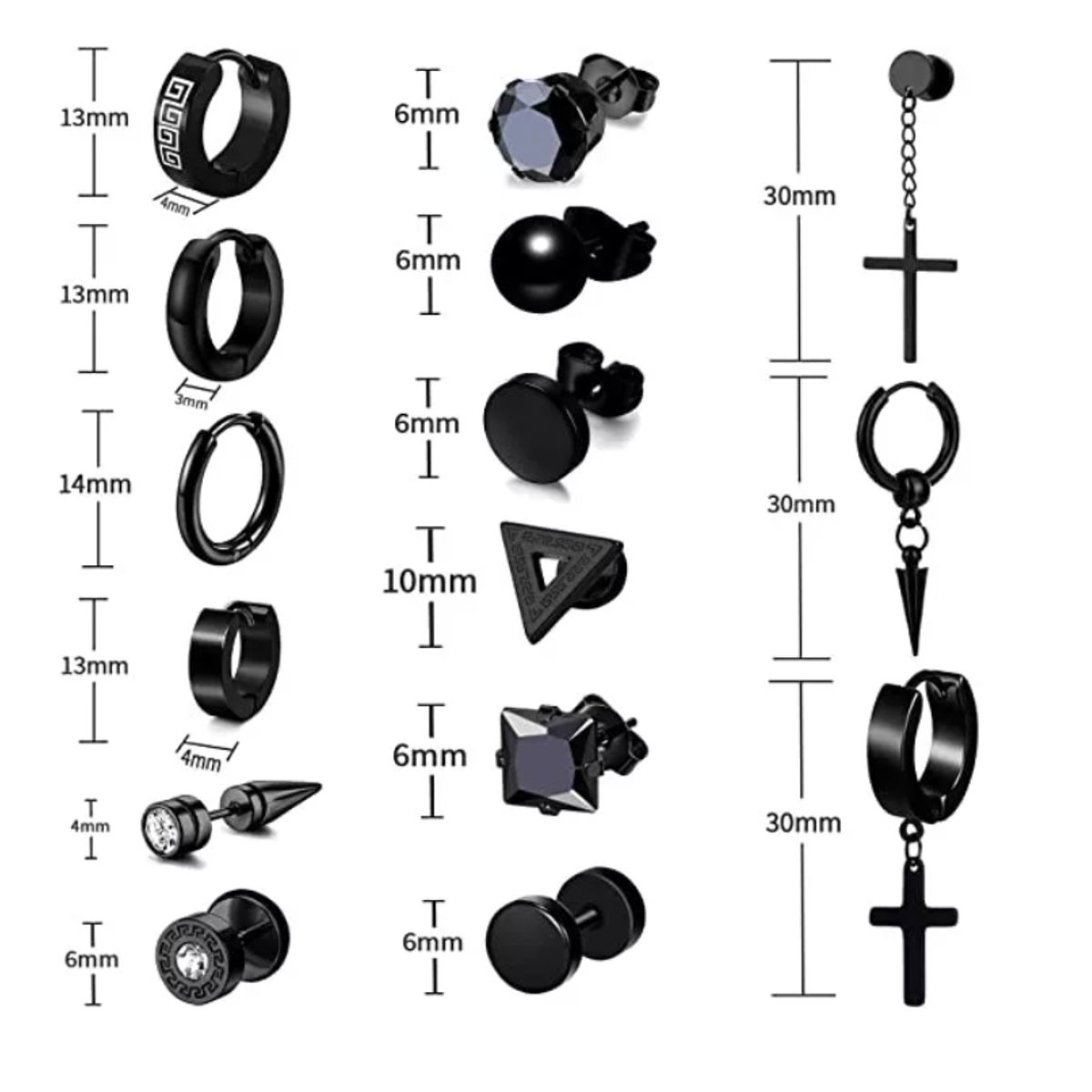 GENERICO - Pack 15 Pares Aretes Hombre Con Piercing, Arracadas Hombre