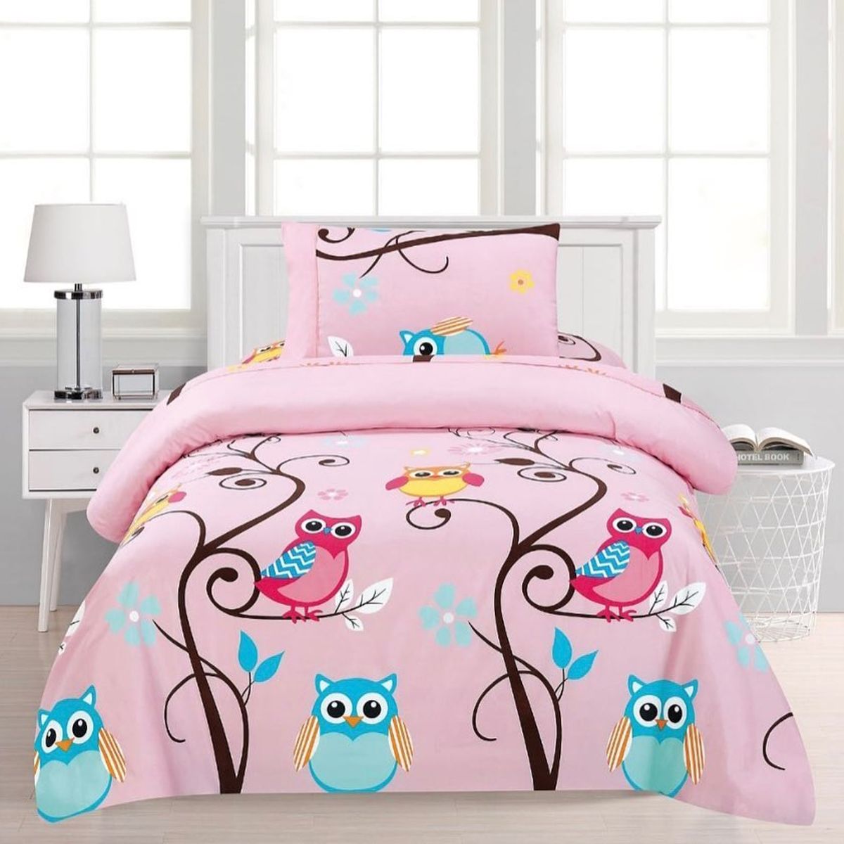 GENERICO - CUBRECAMA QUILT DE VERANO DELGADO 1.5 PLAZA BUHOS ROSA DIANA