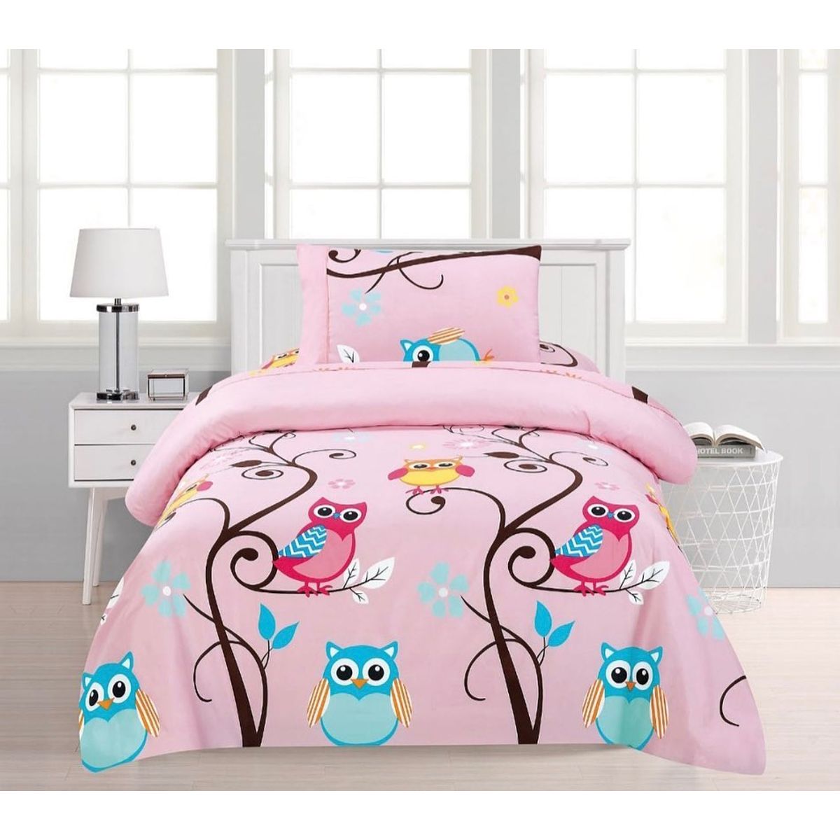 GENERICO - CUBRECAMA QUILT DE VERANO DELGADO 1.5 PLAZA BUHOS ROSA DIANA