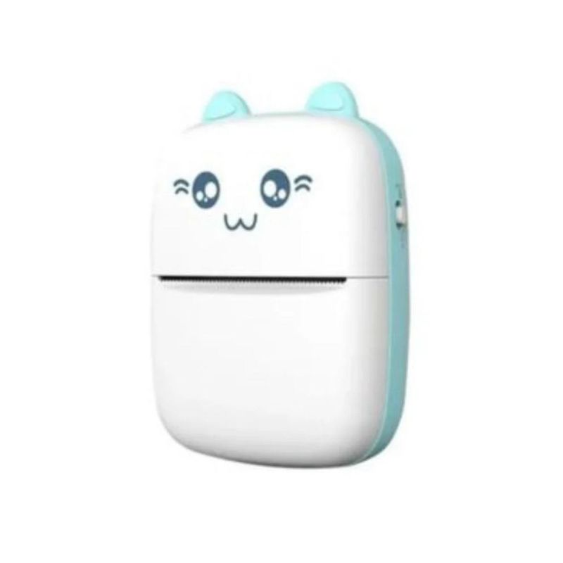 GENERICO - Mini Impresora Térmica Portátil Bluetooth Gatito + 1rollos AZUL