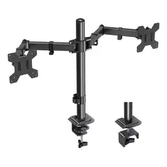 MUNDO MAGIA - Brazo Soporte Doble Para 2 Monitores Base Escritorio