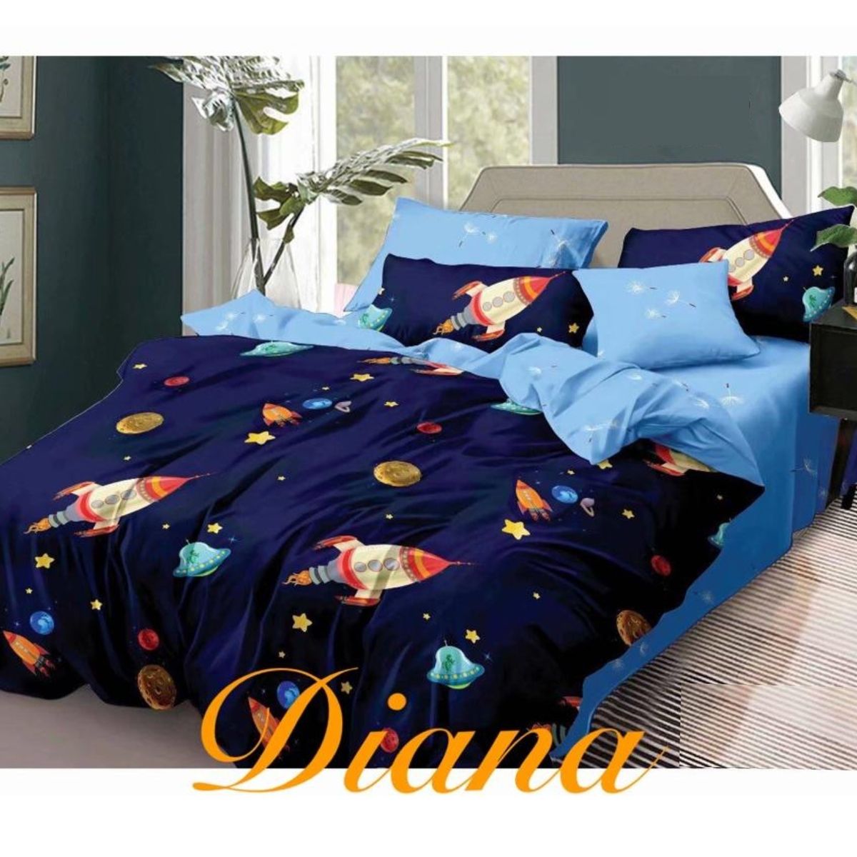 GENERICO - CUBRECAMA QUILT DE VERANO DELGADO 1.5 PLAZA AZUL DE COHETE DIANA