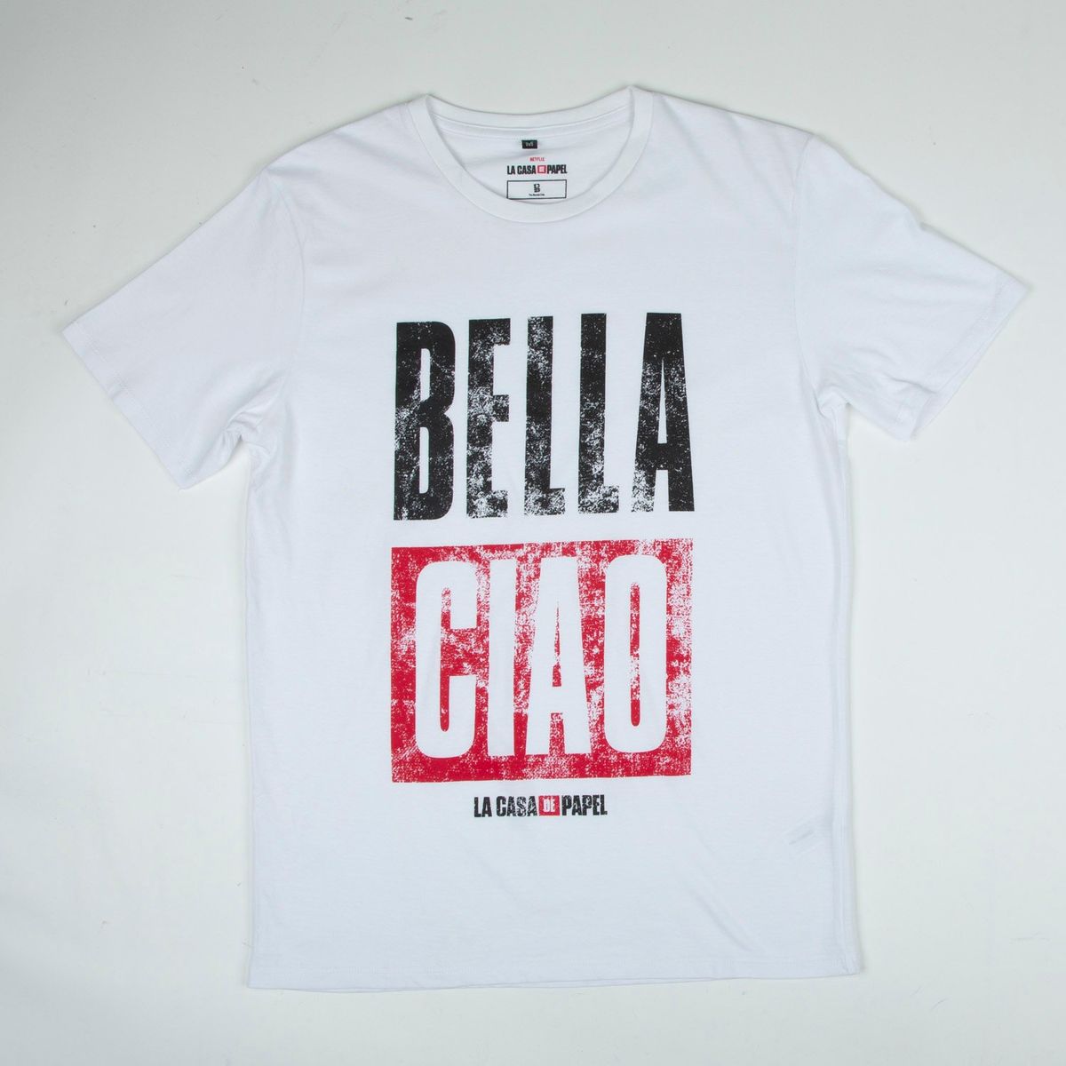 LA CASA DE PAPEL - Polera Manga Corta Hombre Bella Ciao Blanco La Casa de Papel