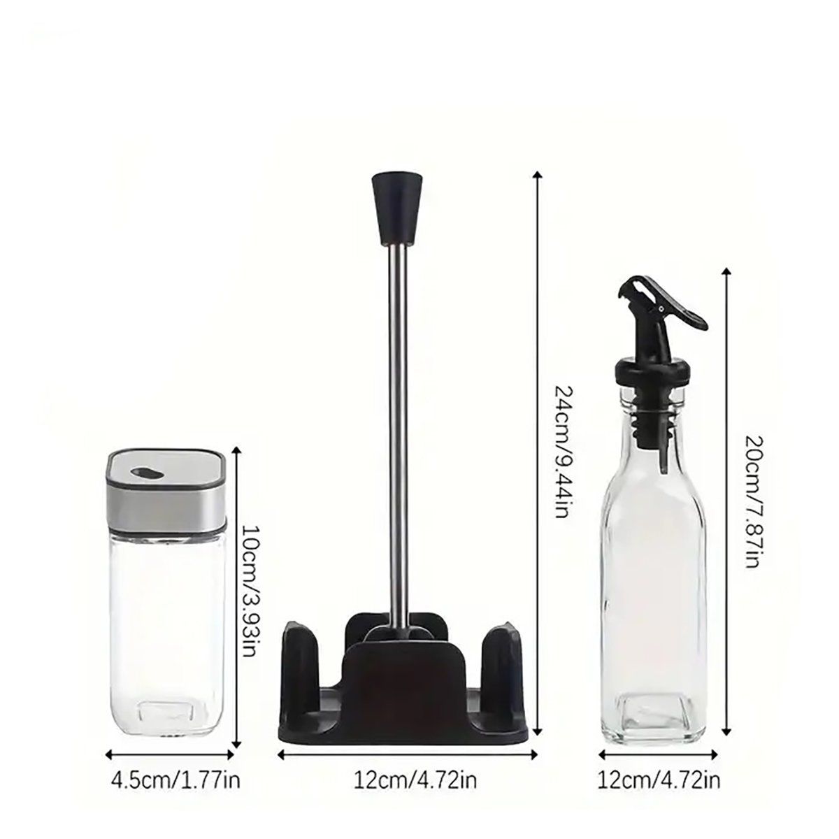 BELKRA - Set Dispensador Aceite Vinagre Sal Condimentos Vidrio Acero