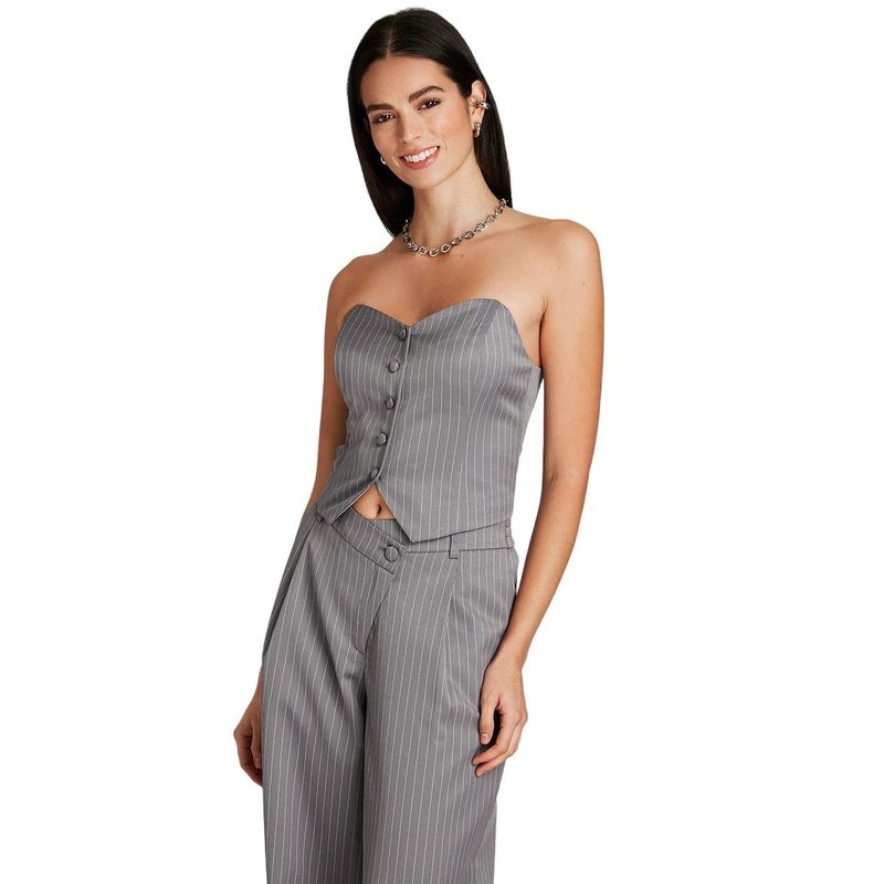 ACUARELA - Polera Tipo Corset Gris Rayado