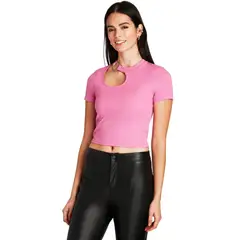 ACUARELA - Polera Rosado Manga Corta Cuello Redondo