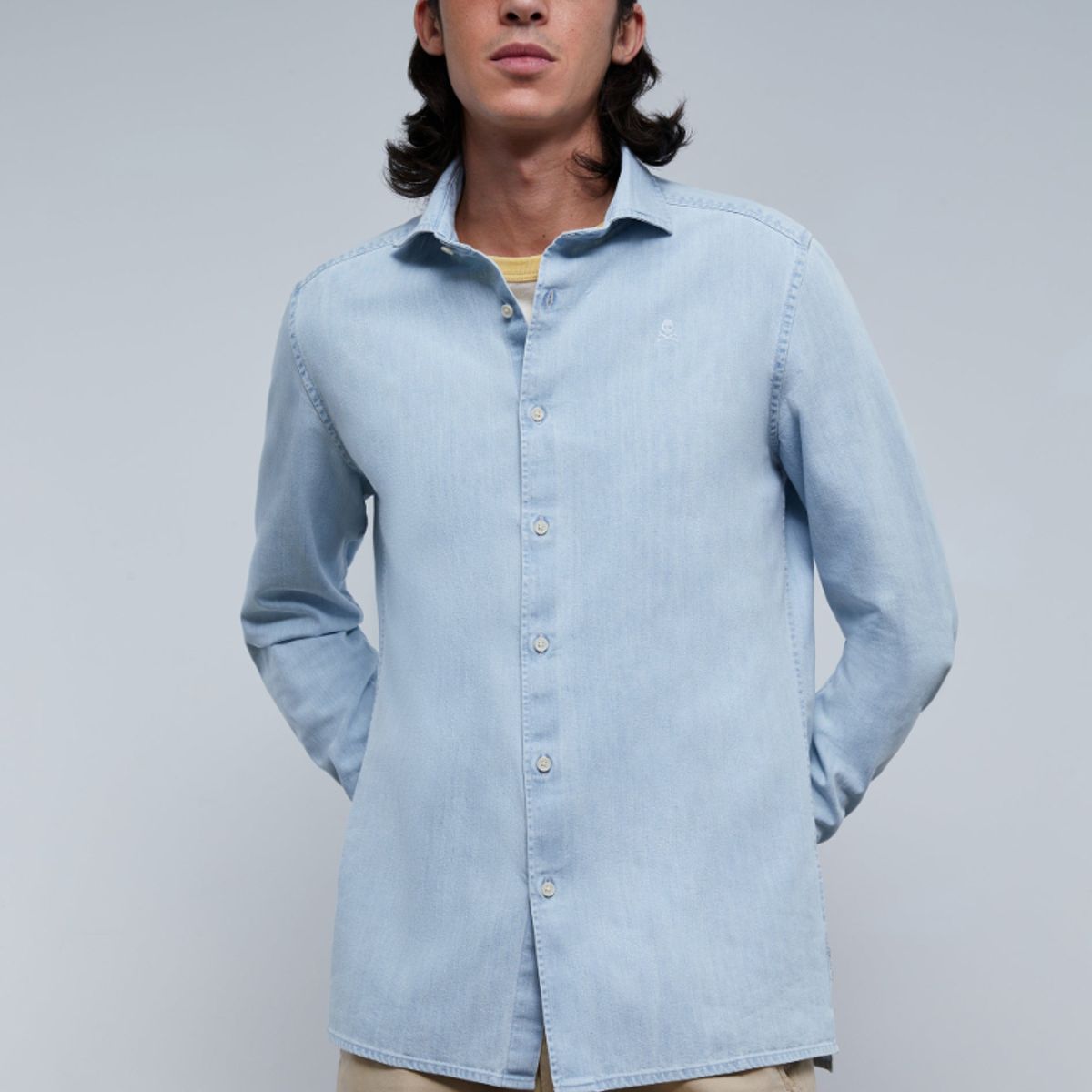 SCALPERS - Camisa Denim Lavada Calavera Tono Blue Denim
