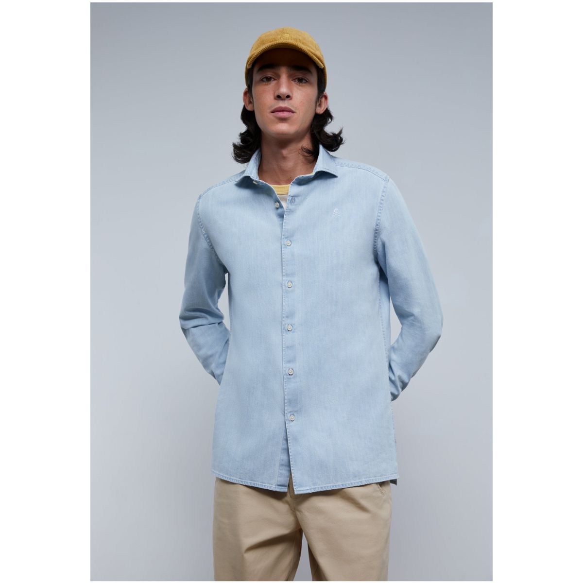SCALPERS - Camisa Denim Lavada Calavera Tono Blue Denim
