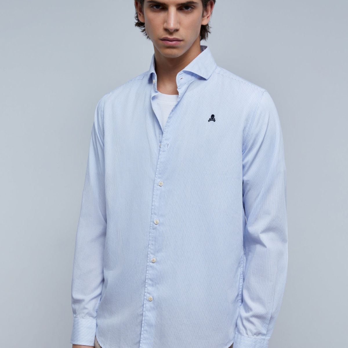 SCALPERS - Camisa Vestir Calavera Contraste Navy Stripes