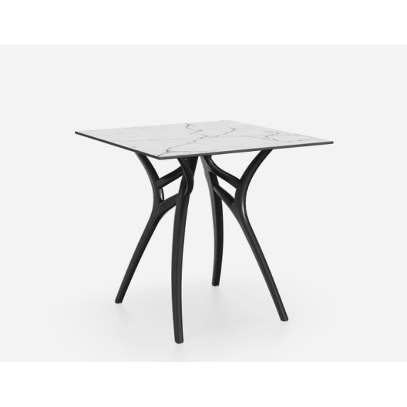 ROCA NEGRA - Mesa IVY 77x77 Marmol blanco pata Negra