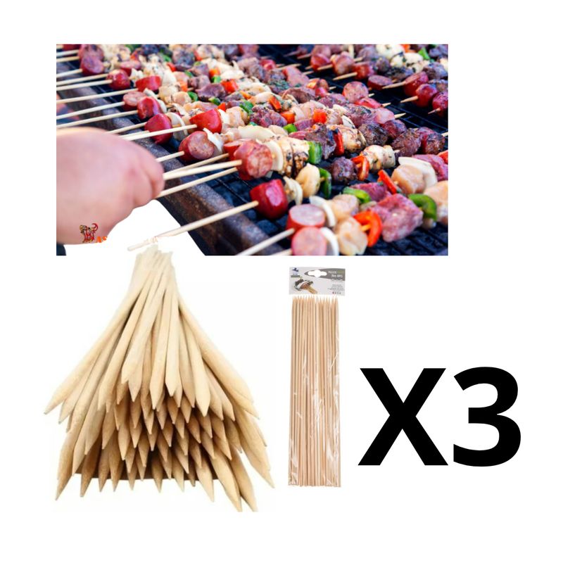GENERICO - Pack 3 Paquetes De Palos Brochetas De Bambu Anticuchos 4x35Cm 40Pcs