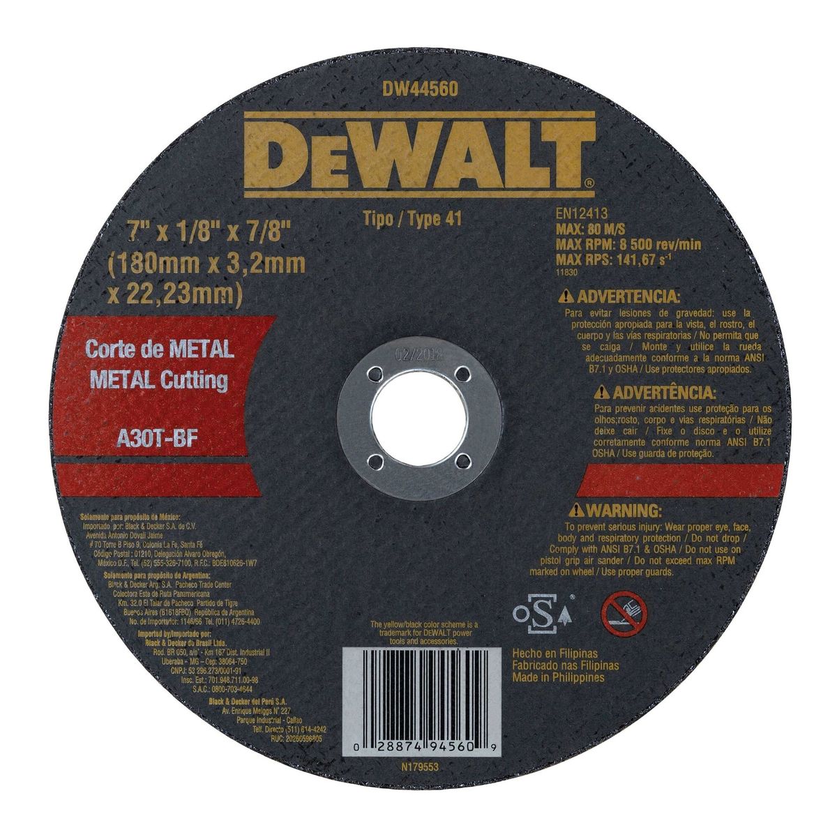 DEWALT - Disco corte de metal 7" x 1/8" DEWALT DW44560