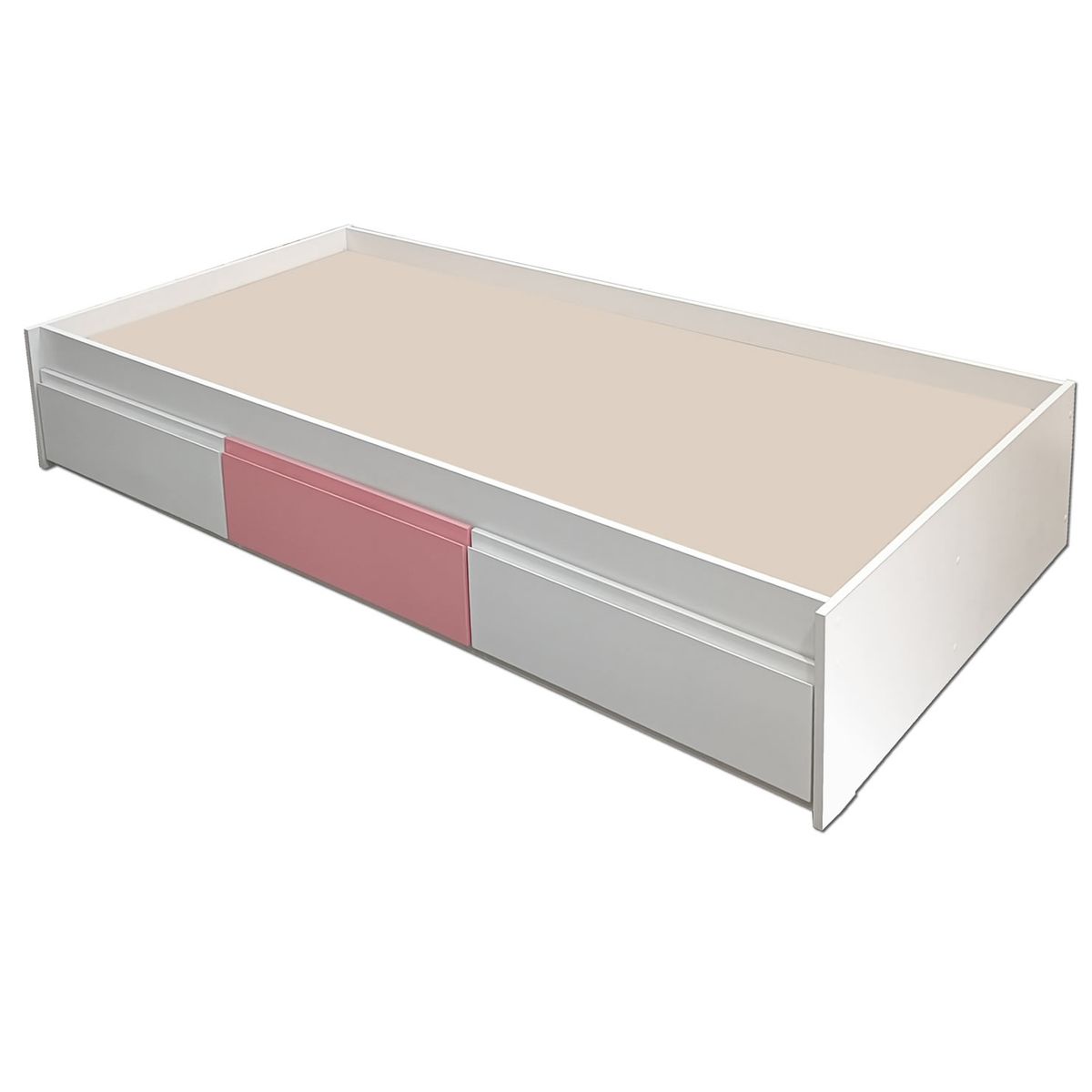 DECORACION CREATIVA - Cama Infantil  1 Plaza 3 Cajones (Blanco - Rosado - Blanco)