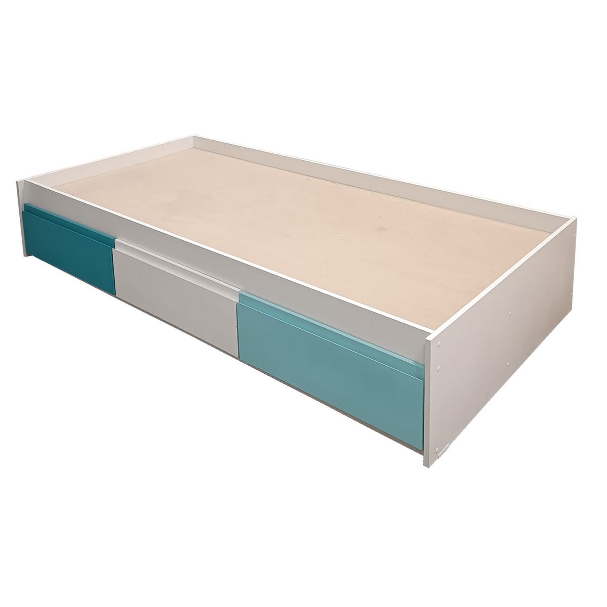 DECORACION CREATIVA - Cama Infantil 1,5 Plaza 3 Cajones ( Calipso- Blanco - Celeste)