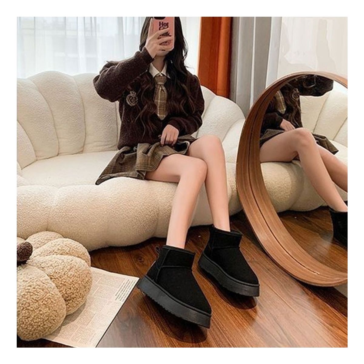 GENERICO - Botín De Nieve Mujer Térmico Forrado Bota Caña Baja Invierno