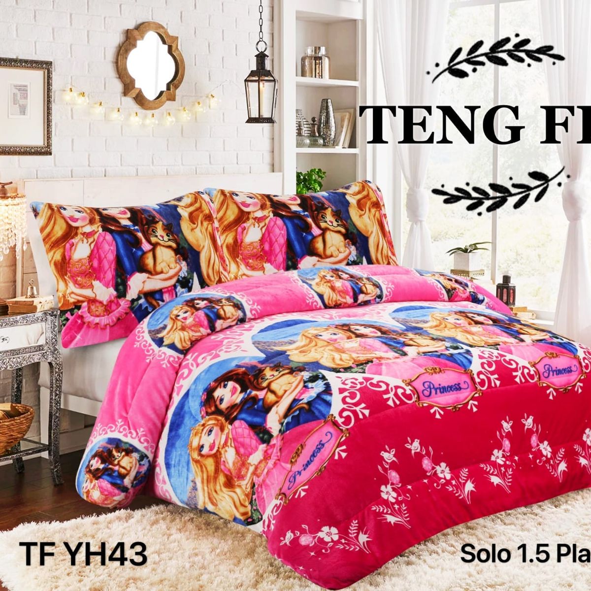 GENERICO - Cobertor de invierno Plush con chiporro 1,5 Plaza - Niñas Princesas