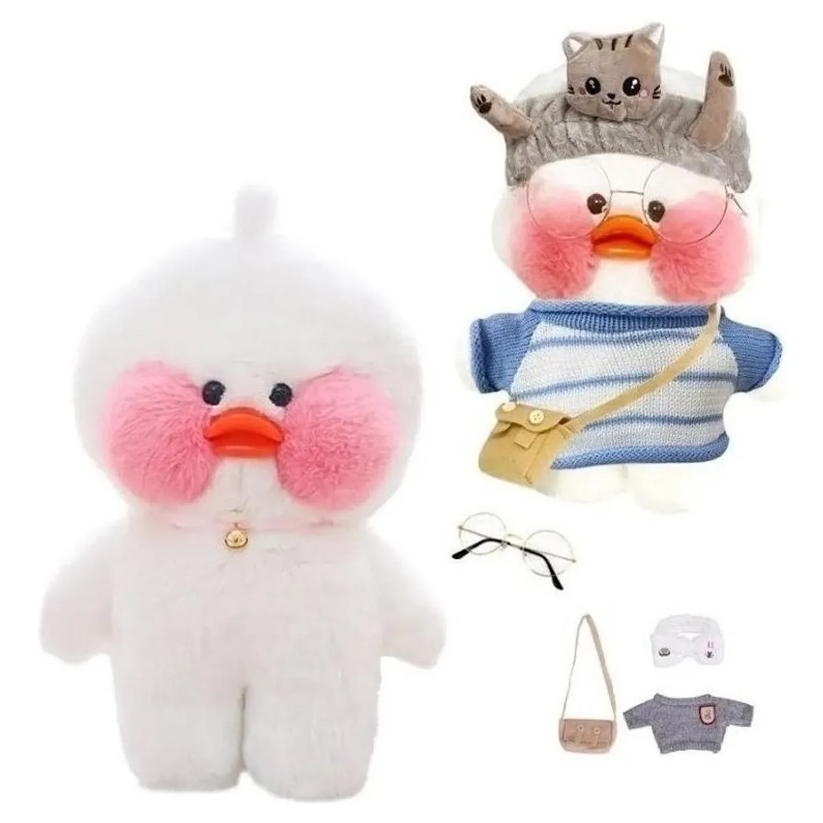 GENERICO - Peluche Lalafanfan Tik Tok 30cm Incluye Accesorio Blanco