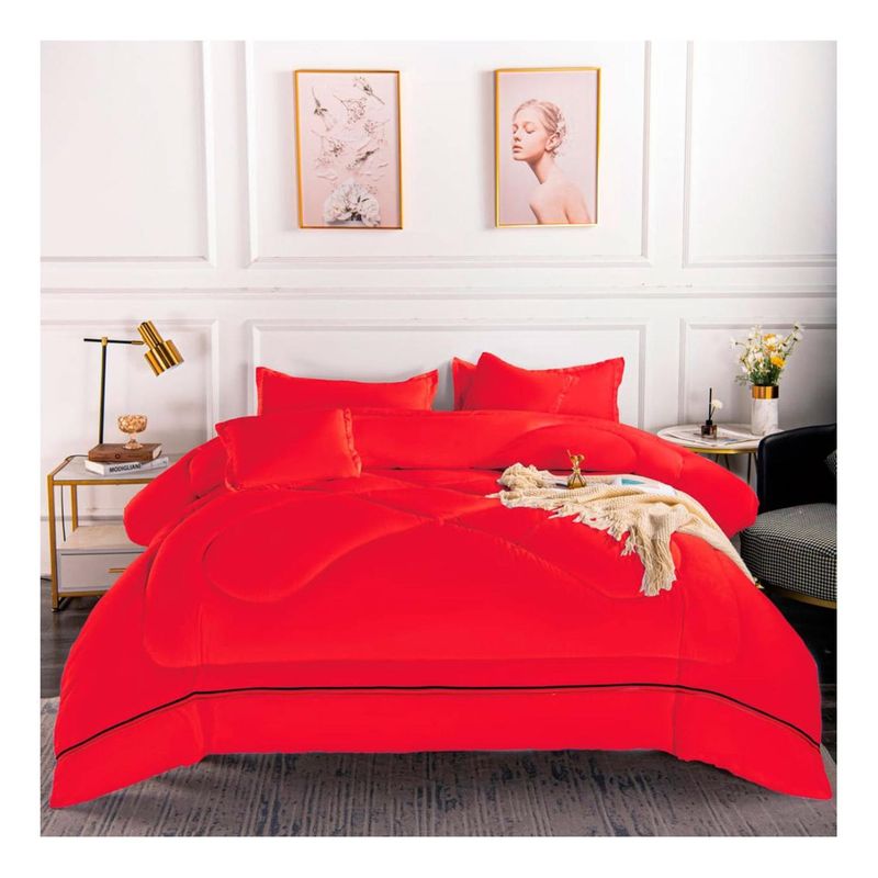GENERICO - Plumón Cubrecama Acolchado 1.5 Plazas Color Rojo 170x230