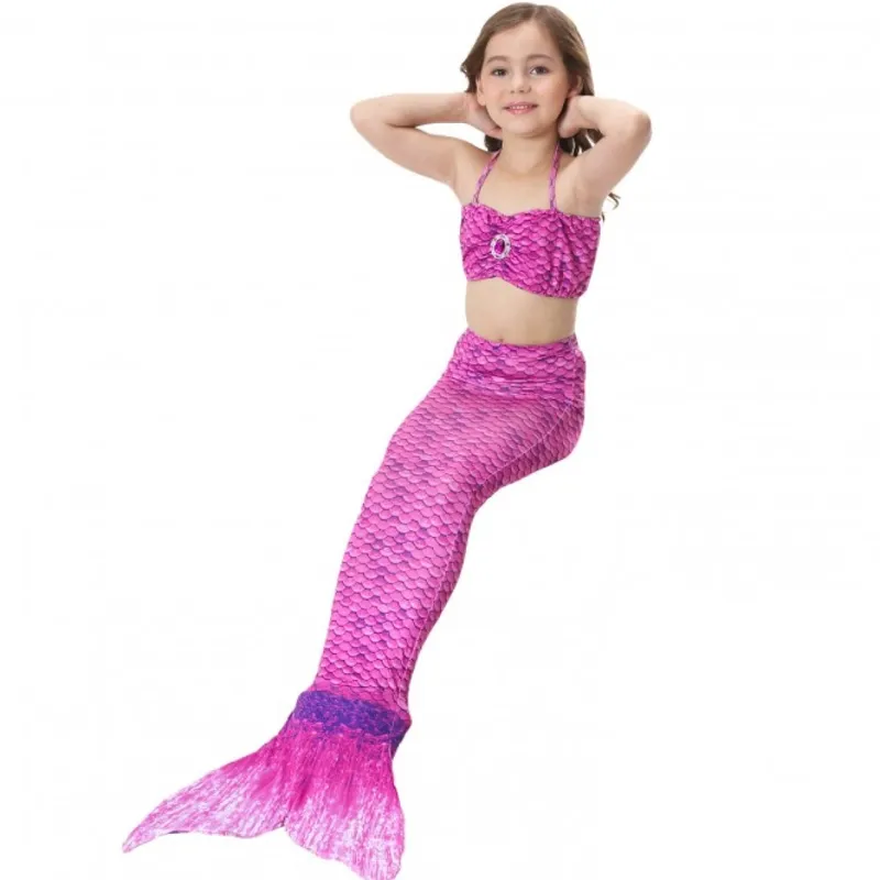 MUNDO MAGIA - Trajes De Baño De Para Niñas Cola Sirena Bikini 3 Piezas