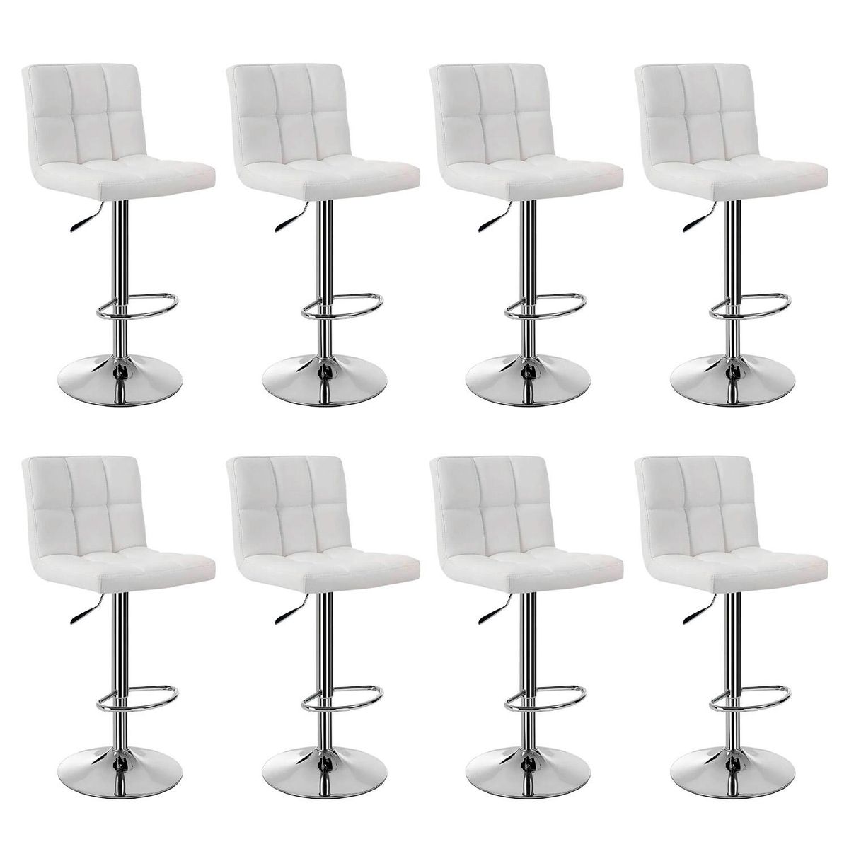 GLOBAL LATIN GROUP - Pack 8 Taburetes Giratorios 60-80 cm PU Base Acero y ajustable - Blanco
