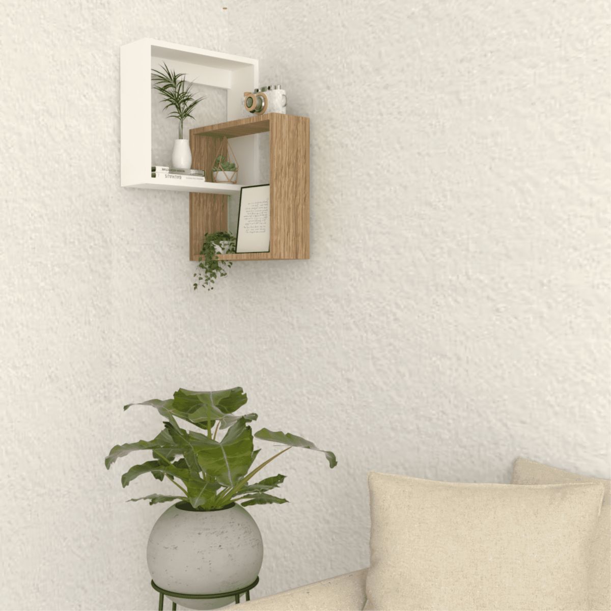 FMFURNITURE - Repisa Esquinera Fm-033C - Café Claro / Blanco