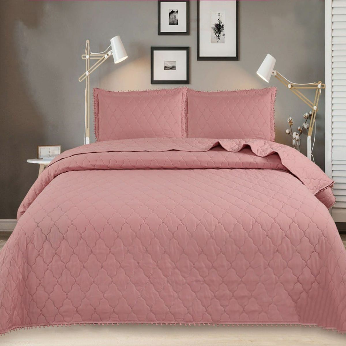 GENERICO - CUBRECAMA POMPON ROSA 1.5 PLAZA QUILT DE VERANO TF