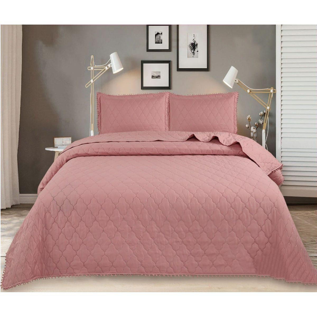 GENERICO - CUBRECAMA POMPON ROSA 1.5 PLAZA QUILT DE VERANO TF