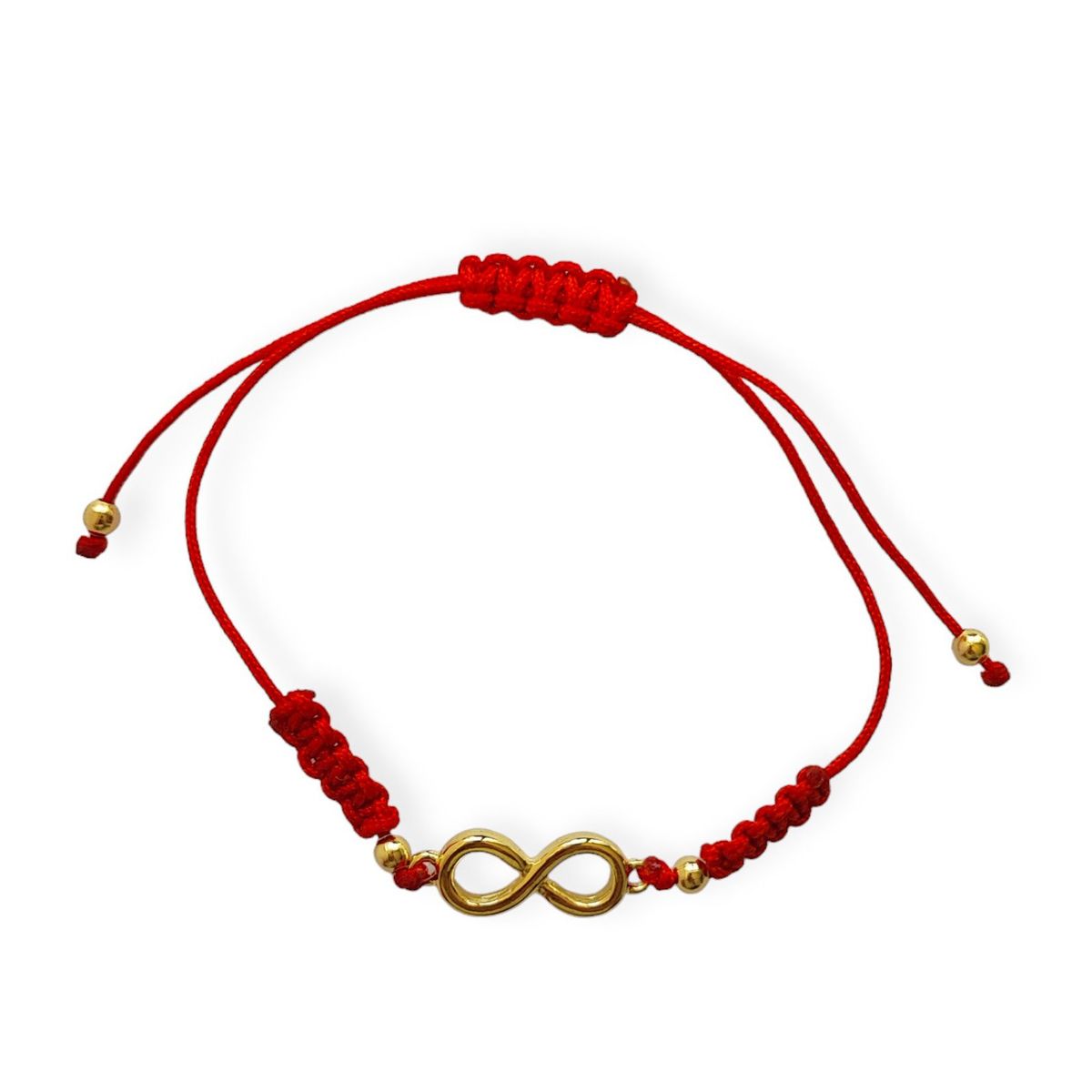 ANDREA COGGIOLA JOYAS - Pulsera Infinito Bolitas Enchapados Oro 18K Cordón Rojo