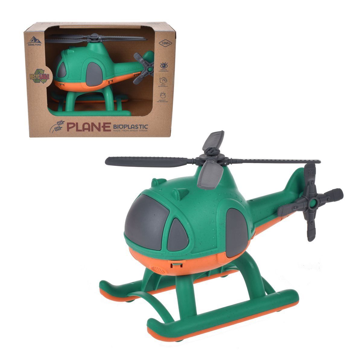 ANSALDO - Helicóptero Ansaldo 17 cm material reciclado verde