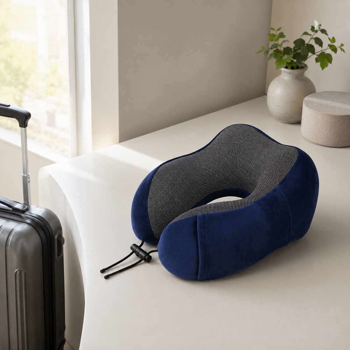 HOMESTAR - Almohada de viaje ergonómica azul 24 × 30 × 11 cm